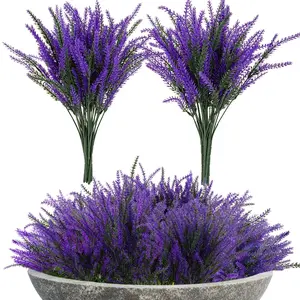 Artificial Lavender Flowers Set, 9-Piece Faux Lavender Plant, Lifelike Fake Plant, Plastic Flower Decoration for Weddings & Gardens, Outdoors