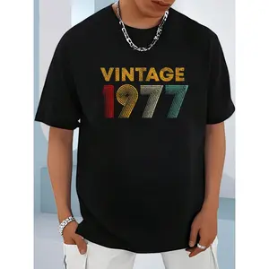 100% Cotton Unisex Vintage 1977 48th Birthday Gift T-Shirt - Menswear, Short-Sleeve, Round-Neck, Casual Top for 48-Year-Olds