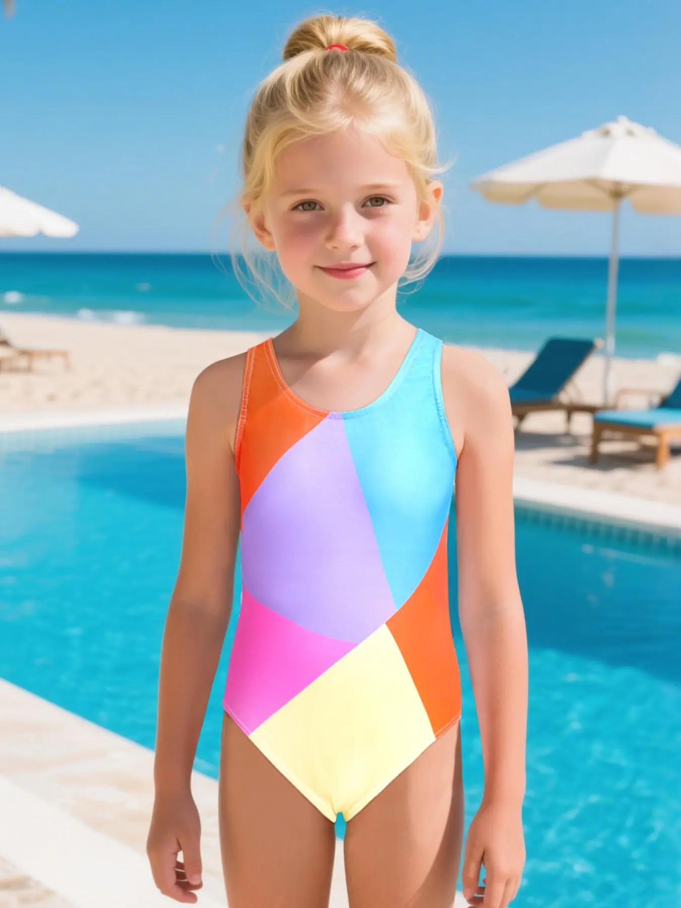 Teenage Girls Multicolor Patchwork Bikini Swimsuit Set, Summer Beach Wear, Comfortable Fashion Design Swimming Clothes, Stylish and Trendy Bathing Suits