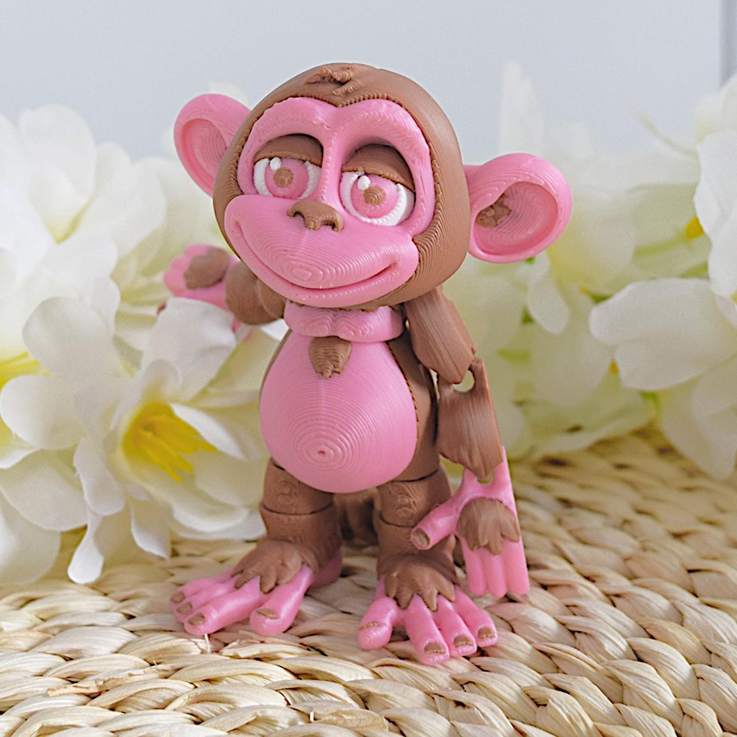 3D Printed Articulated Monkey Toy - Flexible Poseable Simian Figurine for Creative Desk Decor, Sensory Fidget Toy for Kids and Adults, Unique Brown and Tan Animal Statue, High-Quality 3D Print Collectible