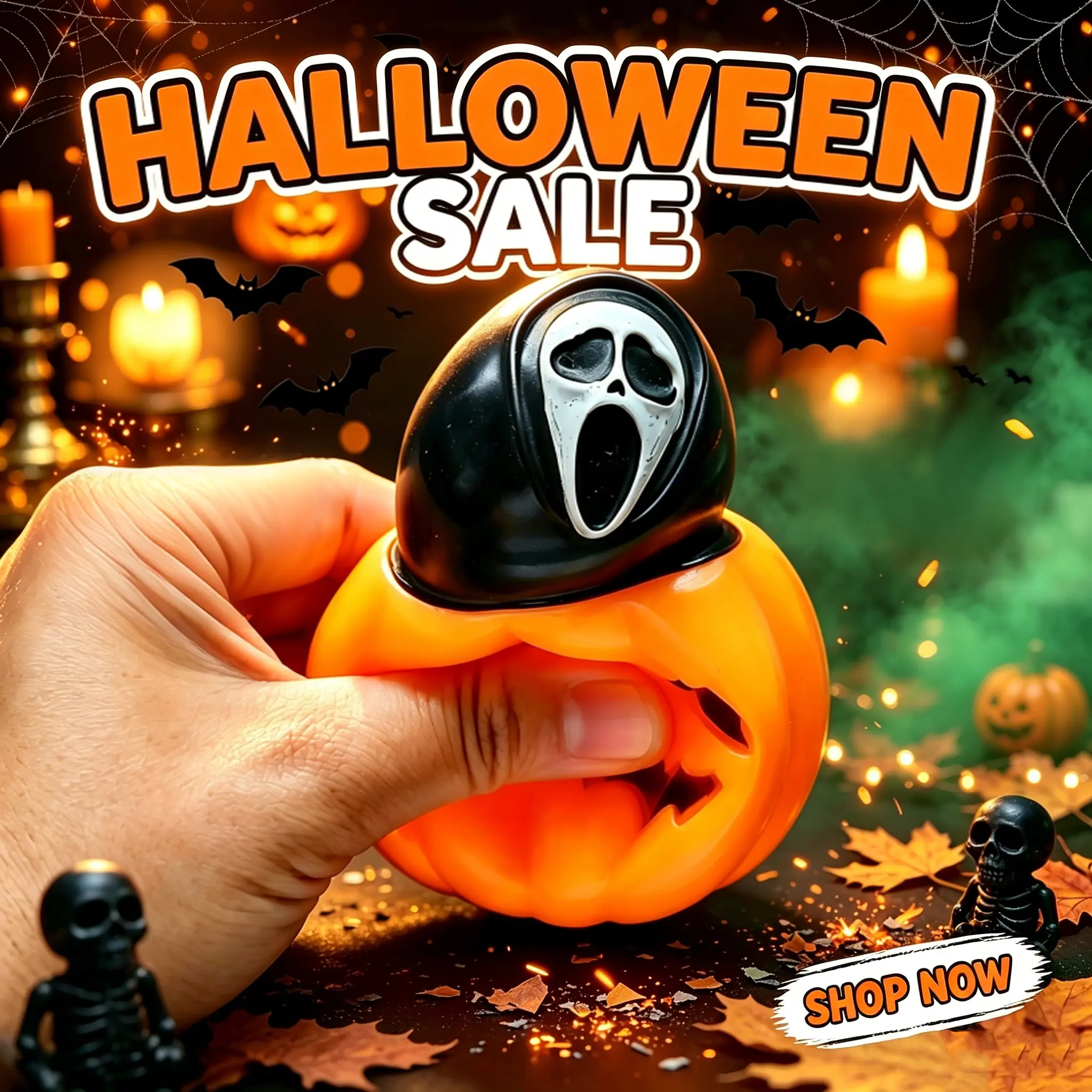 Halloween Themed Integrated Pumpkin Ghost Squeeze Toy, Soft Slow Rising Hand Play Accessory, Decor Ornament for Trick Or Treat Events