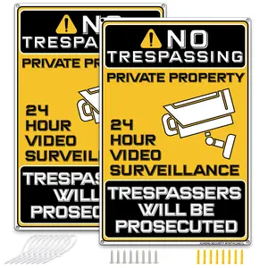 No Trespassing Sign Aluminum Private Property Sign 24 Hour Video Surveillance 8x12 Inch Aluminum Sign Mounting Hardware for Home Farm Yard Garden tin sign wall decor sign aluminum wall art warning sign yardsigns house sign private property
