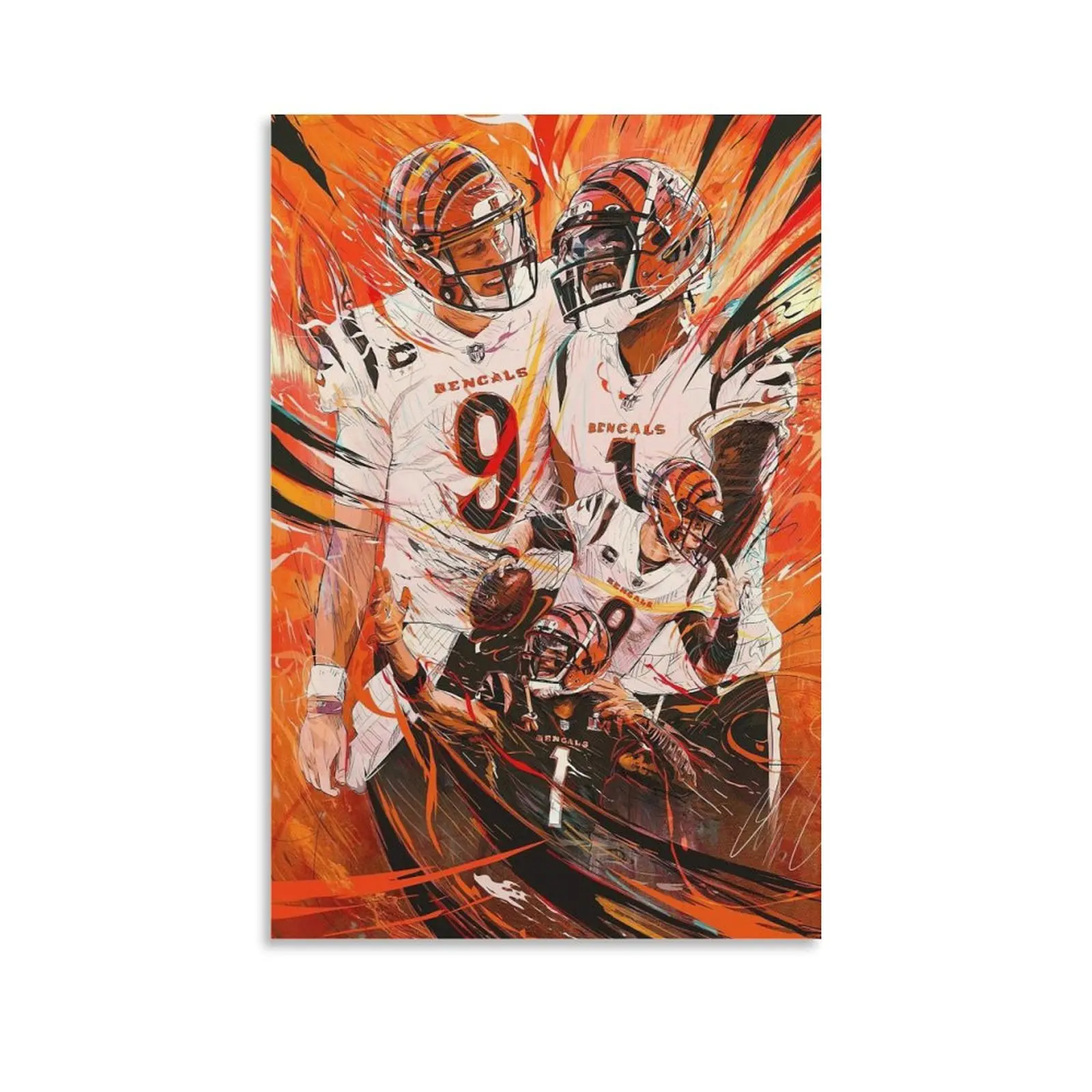 Sports Art Rugby Joe Burrow and Ja Marr Chase Poster Picture Art Print on Canvas Home Room Decor Mural
