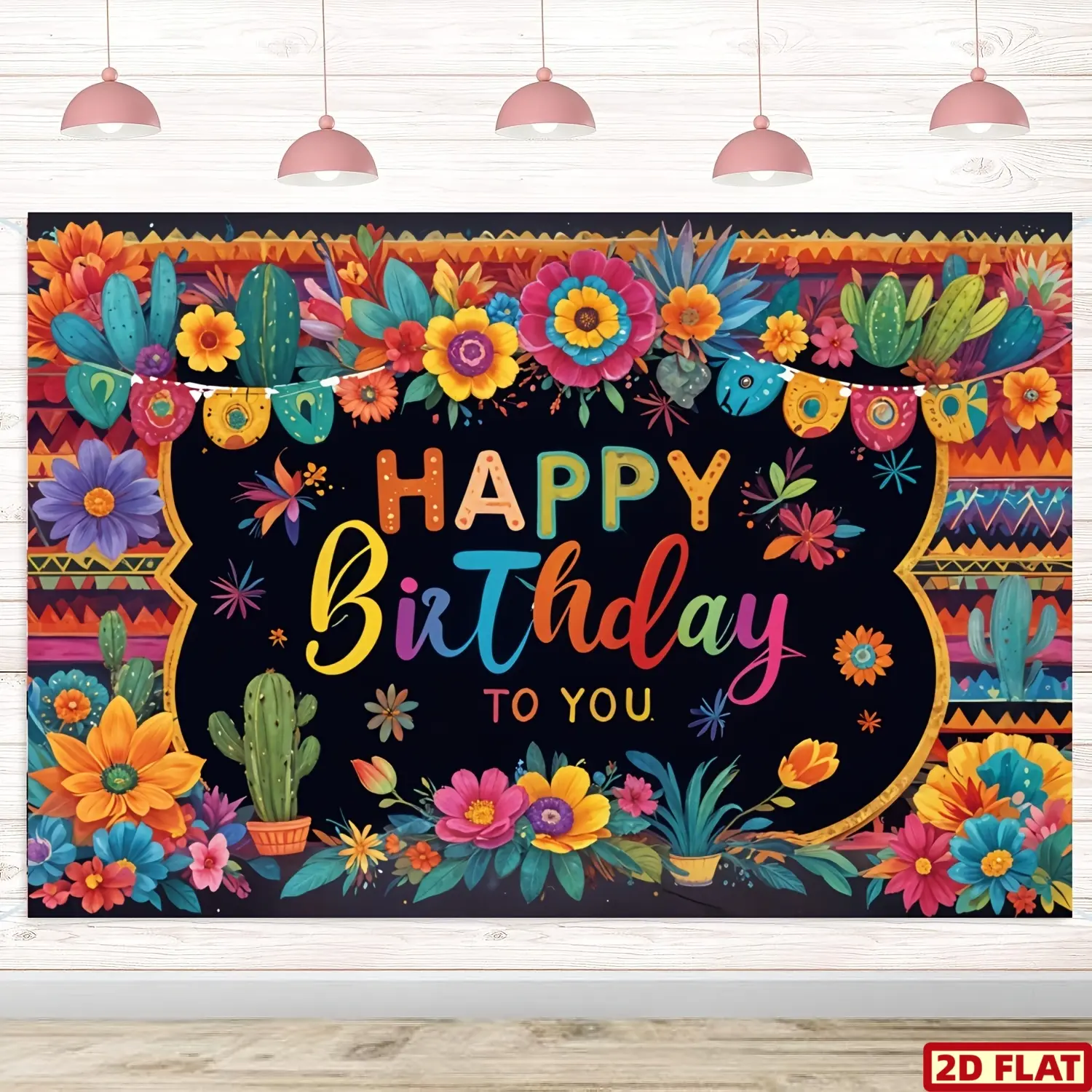 2D Flat Banner, 1pc Mexican Fiesta Themed Happy Birthday Backdrop - Cinco De Mayo Party Decorations, Party Decoration Supplies, Polyester Banner for Carnival, Photo Booth Background, Party Decorations Banners