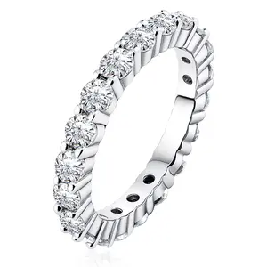 EIoways Sterling Silver Eternity Ring Moissanite Wedding Band 2.23ct D Color VVS S925 Sterling Silver Moissanite Jewelry 3mm Full Eternity Band Perfect Anniversary Wedding Gift for Women