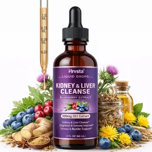 Kidney Detox and Repair Drops - 27-in-1 Kidney and Liver Health Drops, containing 20:1 cranberry extract and chanca piedra, alcohol-free formula, supports urinary system and liver health (2 fl oz/bottle, blueberry flavor)