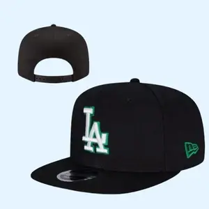 New Era MLB Black Snapback Baseball Cap Collection, LA Style Flat Brim Adjustable Hat for Men Women Streetwear Hip Hop Sports Cap, MLB Streetwear Style