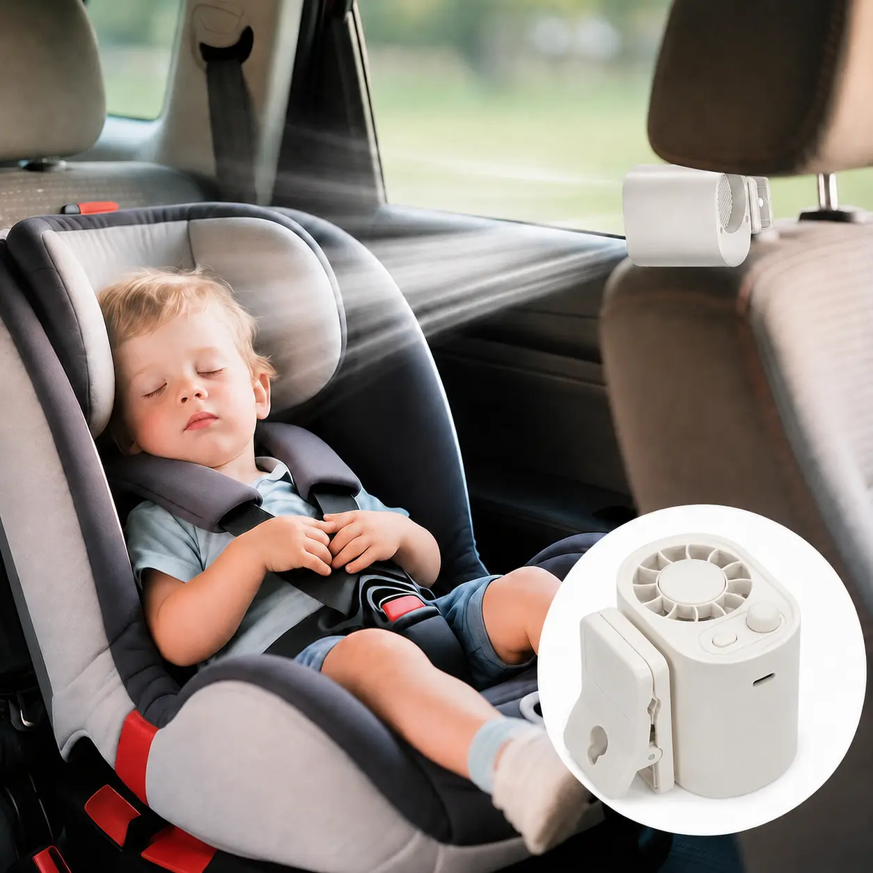 Summerwinss-2026 Clip On Fan, Car Backseat Sunvisor Mount Accessories for Car, 360° Rotatable, 100-Speed Adjustable, LED Light Display, USB Rechargeable
