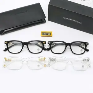 High-End Chrome Hearts Square Eyeglass Frames for Men & Women, Luxury Black Gold Cross Detail Optical Glasses, Premium Designer Style Unisex Frames with Leather Case