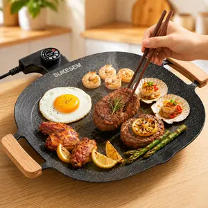 SUKESEM 1000W Indoor Electric Griddle - Smokeless Korean BBQ Grill Pan, Portable Non-Stick Griddle with Adjustable Temperature Control for Home Kitchen Cooking & Party