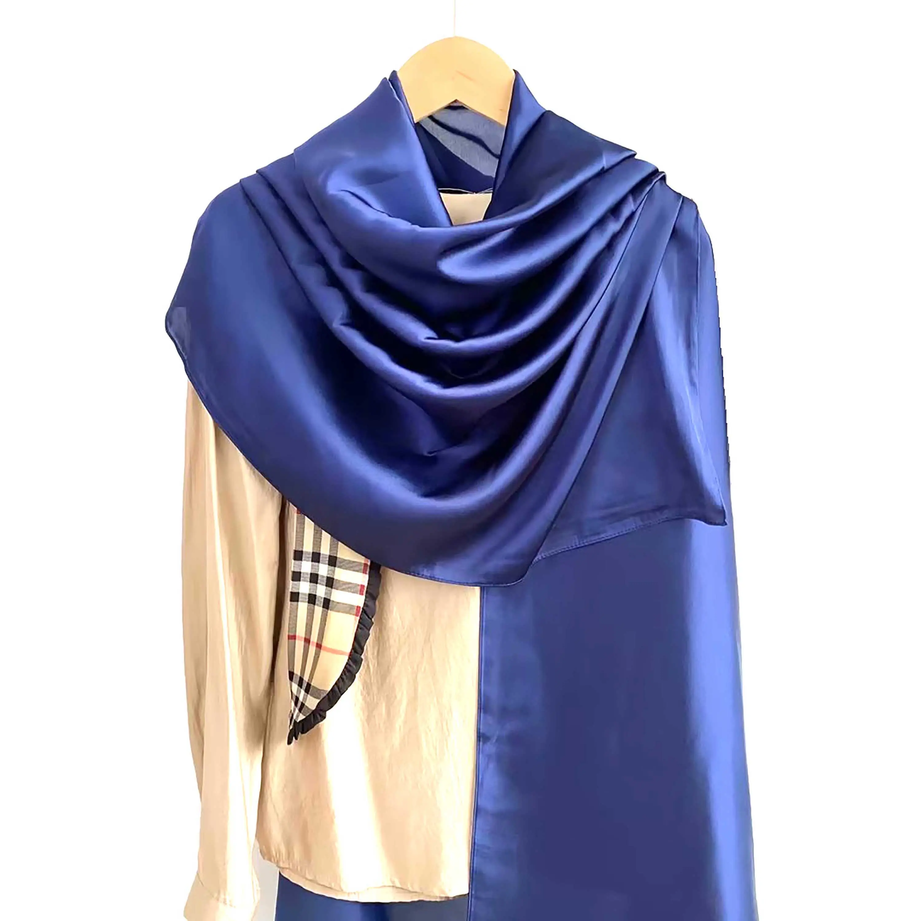 NWT Long Soft Satin Silk Scarf 32"x72" Rectangle Shawl Wrap Dark Blue 6503