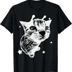 Y2K Alien Cat Meme Retro Silly Vintage Kitty Graphic T Shirt for Men and Women