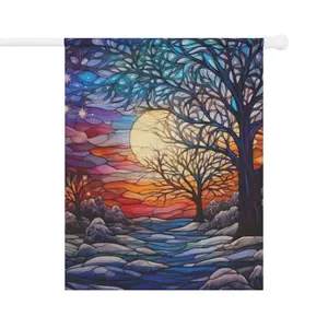 Winter Yard Flag, Christmas Garden Decor, Mosaic House flag, Stained Glass Design, Stained Glass Winter Christmas Garden Flag & House Flag