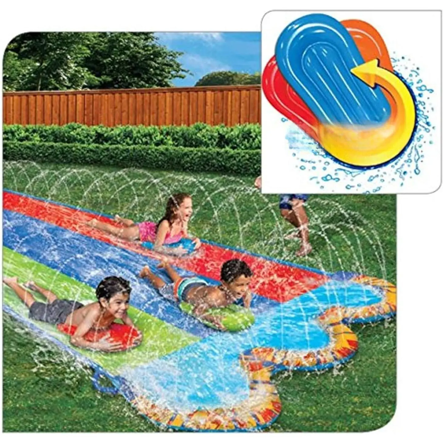 Kids' Inflatable Waterslide, 16 Ft Multicolor Triple Lane Racing Slide with Giant Splash Pool, Water-Spraying Bumper and 3 Bodyboards, Water Slide Inflatables, Large Size
