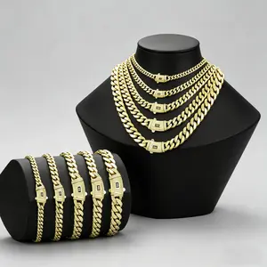 S Logo Clasp Miami Cuban Link Set - 14K Gold Plated Stainless Steel Jewelry Set for Men & Women
