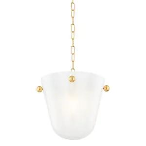 Rima 1-Light Pendant with Opal Seedy Glass Shade and Decorative Aged Brass Knobs