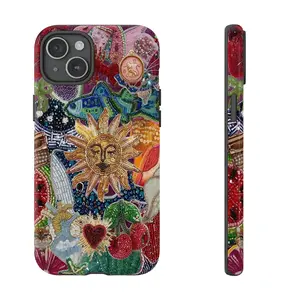 Vintage Mosaic Collage Phone Case Sun Celestial Mosaic Tiles Cases Trendy Preppy iPhone 17, 16, 15, 14, 13, 12, 11, X, and Samsung models.It makes a great holiday gift for friends or family.