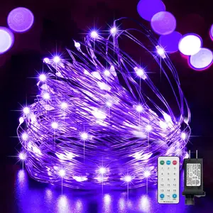 LAMPHOME Halloween Fairy Lights Plug in, 33Ft 100 LEDs Waterproof Twinkle Firefly Lights, Adaptor Included, Starry String Lights for Wedding Indoor Outdoor Christmas Patio Garden, Purple
