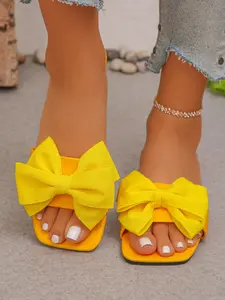 Women's Flat Sandals Summer Fashion Trendy Candy Color Casual Versatile Simple Square Toe Beach Shoes, PU Upper, Rubber Sole