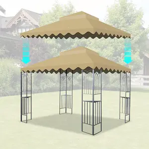 SAVEYOUR  10x10 Ft Outdoor Patio Gazebo Replacement Canopy, Double Tiered Wavy Border Gazebo Roof Top Cover Only, Tan Weatherproof Gazebo Canopy Replacement, Frame Not Included for Garden Backyard Poolside