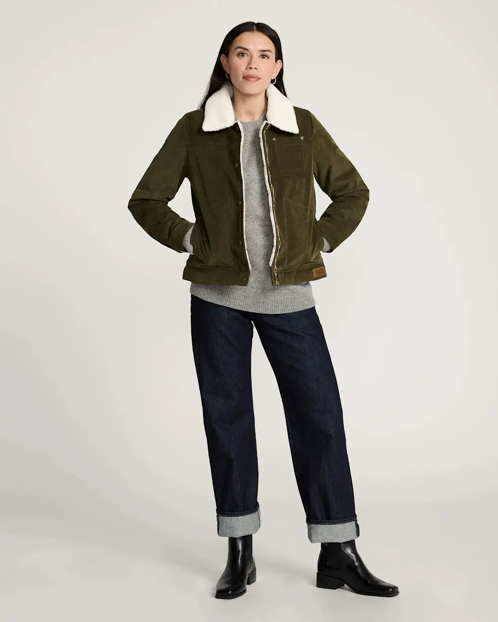 Pendleton Women's Wind River Corduroy Trucker in Dark Olive