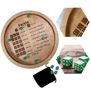 Farkle Dice Tray Deluxe Set, Improve Math Skills Wooden Classic Dice Game Tray with Accessories, for Family Game Night, Pine Wood (Round 18cm)