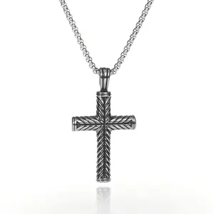 Men's Silver Stainless Steel Curb Chain Cross Necklace, Y2K Fashion Costume Jewelry, Summer Vibes Accessory