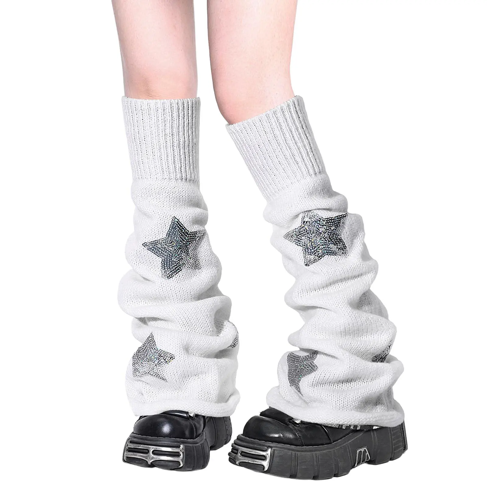 OIDEA Y2K Kawaii Leg Warmers for Women - Cute Star Sequin Knit Boot Socks Harajuku Style summerwins summerwins