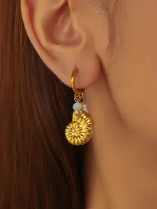 Stainless Steel Shell Pearl Dangle Earrings, Waterproof Hypoallergenic, Beach Summer Vacation Jewelry Gift for Women