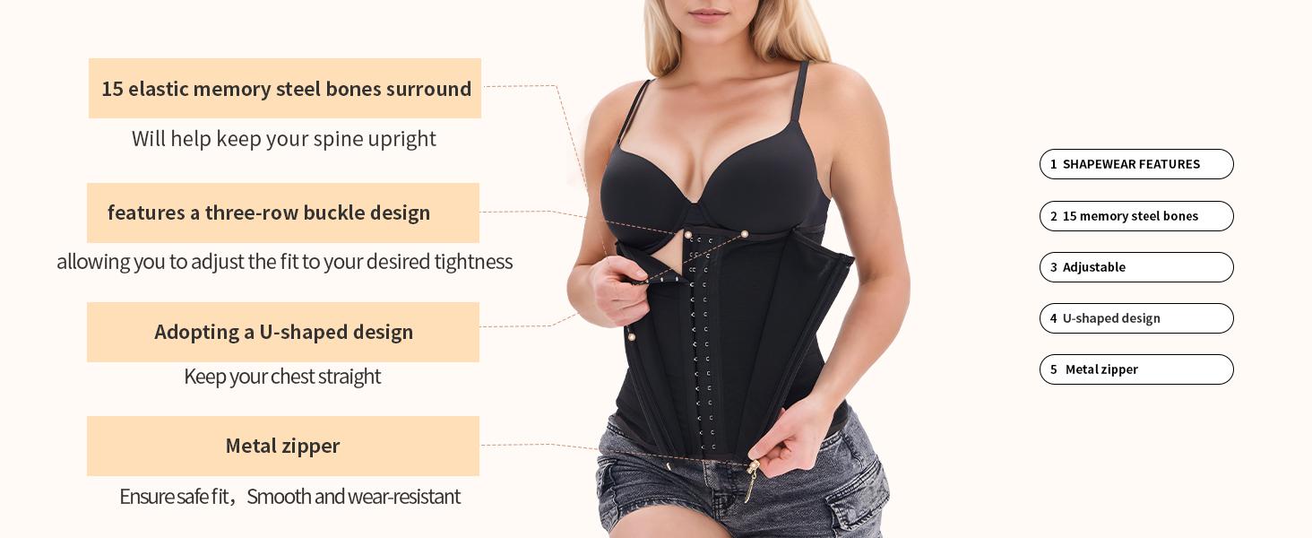 Faja Colombiana Women Waist Trainer Cincher Mesh Breathable Corset Steel Boned Shapewear with Zipper