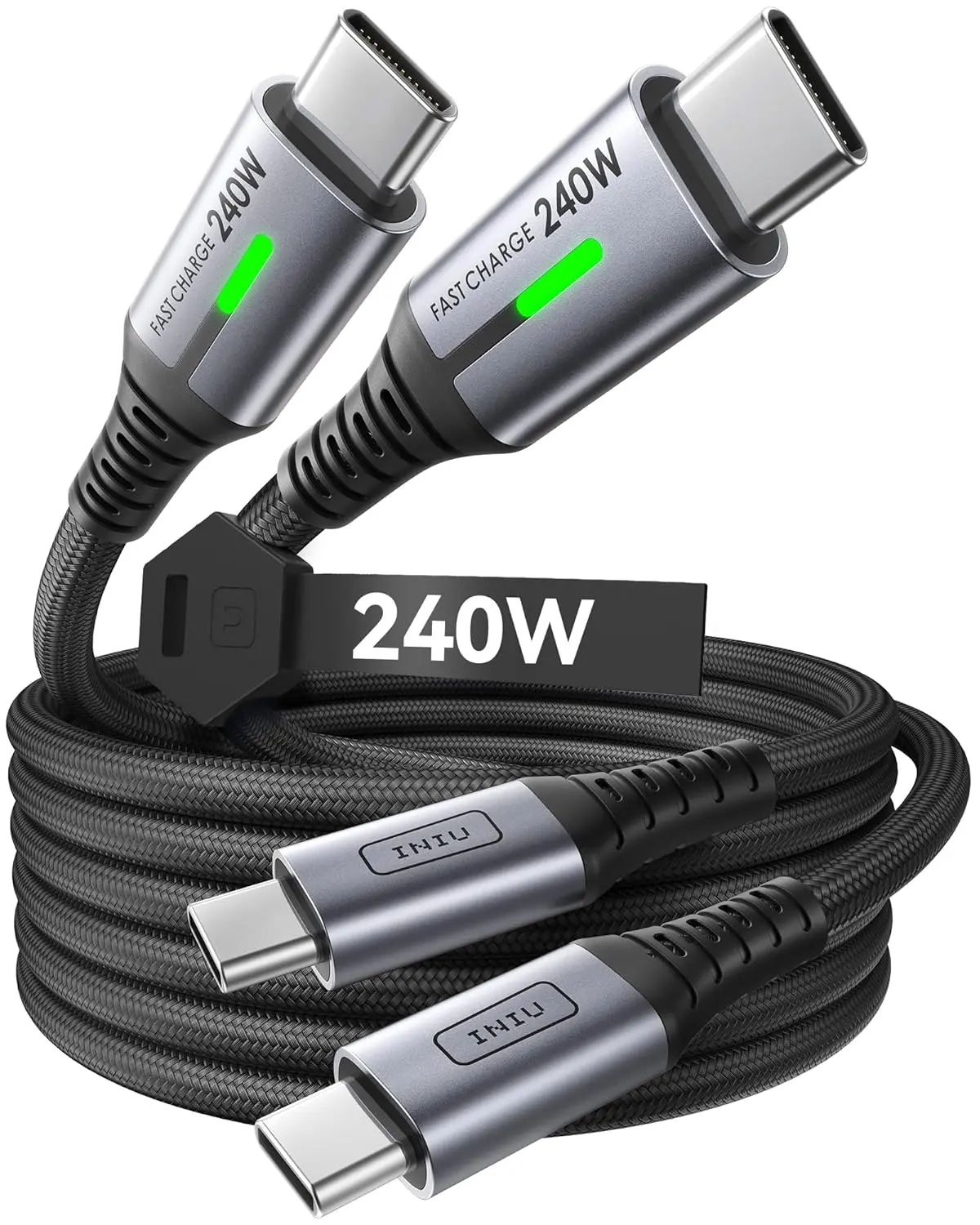 240W USB C to USB C Cable, 6.6ft+6.6ft Fast Charging Type C Cord  Nylon Braided, Fast Charging, LED Indicator, USB-C Data Transfer, for iPhone 17 16 Pro, MacBook Pro, iPad, Samsung S26 etc