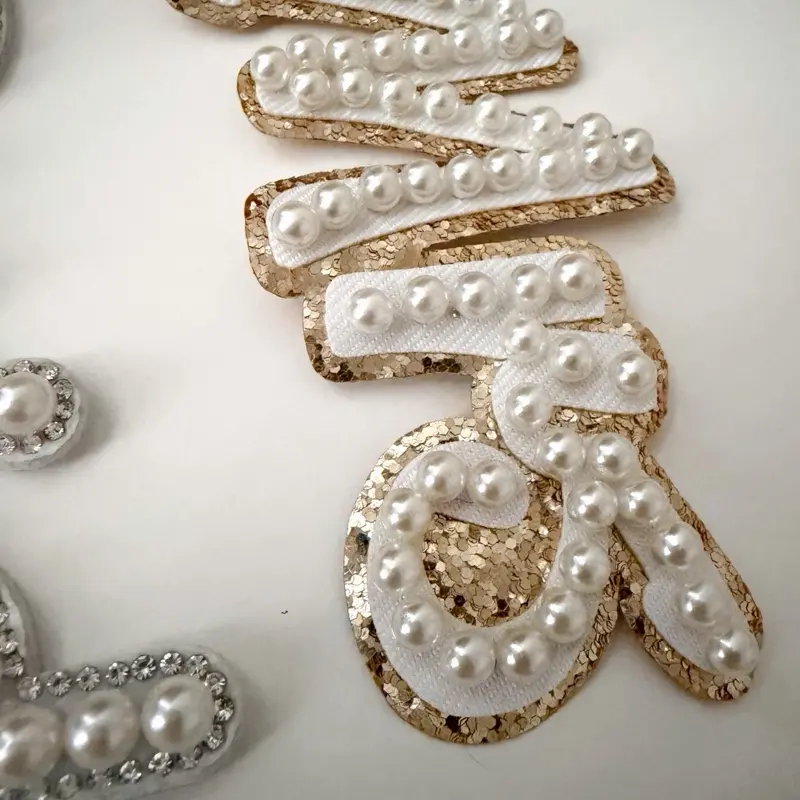 Iron On Pearl Applique Patches - Lady, Women's Embroidery Style, Sew-On/Iron-On Piece for Wedding Attire