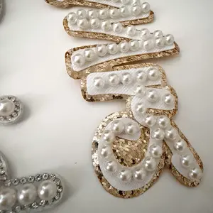 Iron On Pearl Applique Patches - Lady, Women's Embroidery Style, Sew-On/Iron-On Piece for Wedding Attire