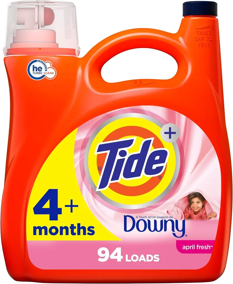 Tide plus Downy Liquid Laundry Detergent Soap, April Fresh Scent, HE Compatible, 94 Loads, 132 fl oz, Tide Laundry Detergent, Liquid Laundry Detergent