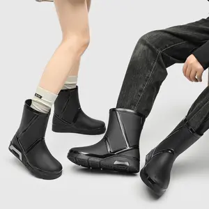Black Waterproof Rain Boots Men Women Non Slip Rubber Boots Mid Calf Lightweight Work Boots Outdoor Fishing Garden Rain Shoes Trending TikTok
