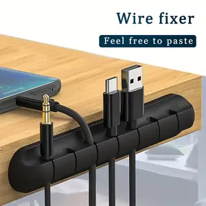 1pc Self-Adhesive with 3/5/7-Hole Cable Management System, PP Adhesive Desk Wire Holder for -C/Lightning/Type-C Chargers, Phone, Tablet, PC Cables - No Drill Installation, Black (Compatible with Smartphones & Computers)