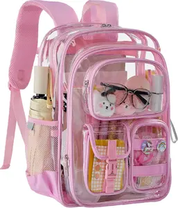 Clear Backpack for School,Heavy Duty PVC Transparent Bookbag for Stadium Events, Girls See Through  Pack Fits 15.6 inch Laptop for Women Work Travel