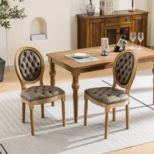 Dining Chairs Set of 2, French Country Upholstered Dining Room Chairs with Round Back Farmhouse Kitchen Chairs for Living Room, Kitchen, Restaurant, PU Leather (2-Pcs Set)