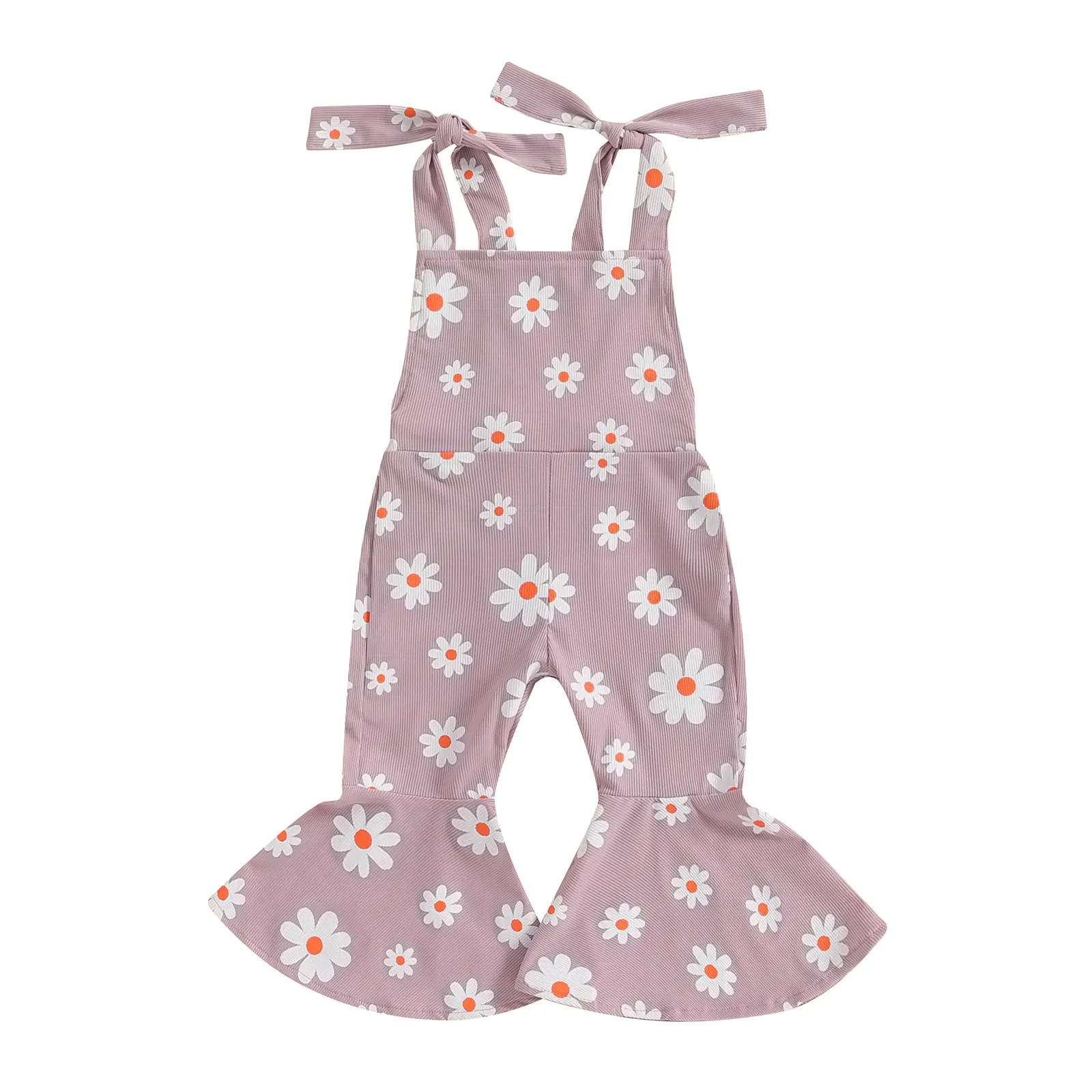 Canrulo Toddler Baby Girl Flare Jumpsuit Floral Bell Bottom Romper Daisy Sleeveless Suspender Pants Infant Wide Leg Overalls 6M-4T