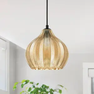 Hand-Blown Pendant Lights Amber Textured Glass | 3 Shapes Available Kitchen Island Hanging Lamp