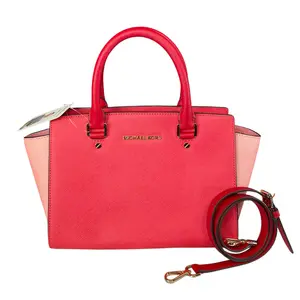 Pre-owned MICHAEL KORS Saffiano Leather Crossbody Bags Selma Medium Satchel Pink Gold HW Crossbody Purse