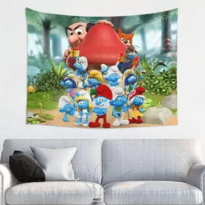 The S-Smurfsed Cartoon Movie Happy Life Tapestry Wall Hanging Anime Tapestries for Bedroom Dorm Room Decor 60X40
