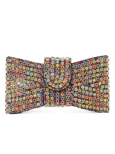 Full-Crystal Bow-Shaped Ladies' Evening Clutch, Rhinestone Clutch, Embellished Clutch, Luxurious Present. Features a long shoulder chain for crossbody wear. Suitable for weddings, parties, formal occasions