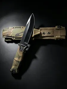 Outdoor tactical knife with scabbard, camouflage pattern, camping, hiking adventure, men's gift
