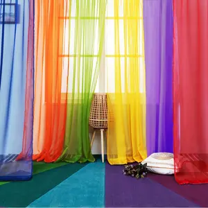 6 count Rainbow Sheer Window Panel Colorful Backdrop Bright Curtains Set for Playroom, , Bedroom &  Lime, Orange, Red, , Bright Yellow, Navy drapes- 84 inch Long Panels