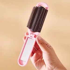 1PC Foldable Cushion Comb with Mirror, Cute Exquisite Pattern, Portable for Daily & Travel Use