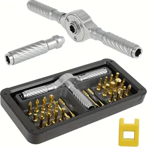 30PCS Magnetic Ratchet Screwdriver Kit with T-Handle, Magnetizer, Multi-Bit Set (Phillips, Torx, Hex, Security Bits) for Home, Electronics Repairs, Portable DIY Hand Tool