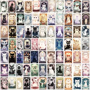 Cat Tarot Card Sticker, 78pcs/set Cute Cat Pattern Sticker, Waterproof Self Adhesive Decor Paper for Gift Greeting Card Water Bottle Laptop Phone, Ornaments