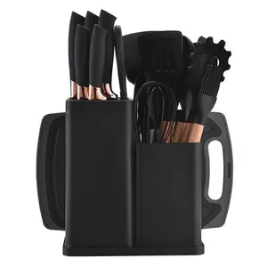 Cooking Utensils Set, 19 Piece Kitchen Set CutlerySet with 11 Piece Spatula Cooking Utensils, HeatResistant Silicone Cutlery 6 Piece Sharp Knife Set2 Piece Cutlery Cutting Board Black WoodCookware Rectangular Round Stove WoodenPlastic . White Pasta