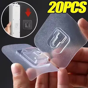 20 Strong Adhesive Wall Hooks, Transparent Suction Cup Hooks, Easy Install Kitchen Bathroom Storage, Durable, Reusable & Versatile Organizer, Clear, Side Hooks, Plastic Hooks, Self Adhesive Hooks